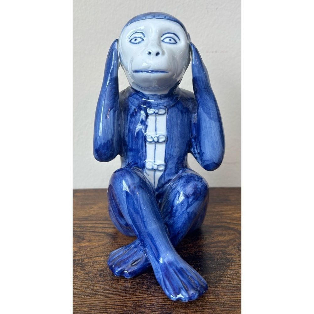Vintage MCM One Chinoiserie Hand Painted "Hear No Evil" Monkey Figurine